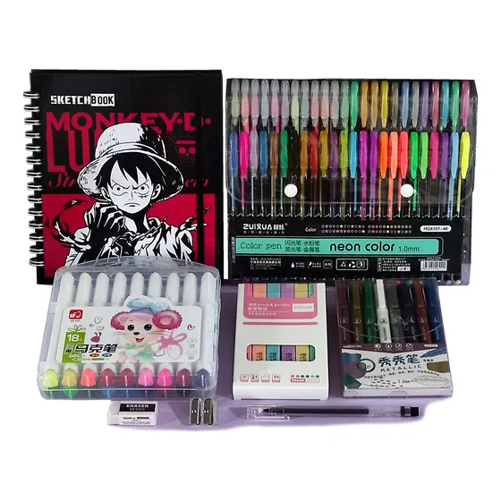 Kit Marcadores + Sketchbook + Bolígrafos De Gel Y Accesorios