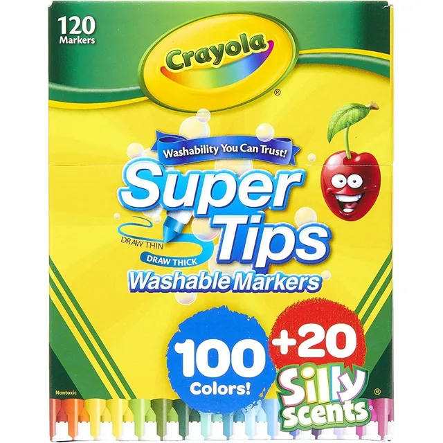 Plumones Crayola 100 Super Tips + 20 Silly Scents Con Aroma por 120 Unidades