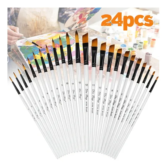 Juego De 24 Pinceles Zhu Ting Para Acuarelas Hechos De Nailon