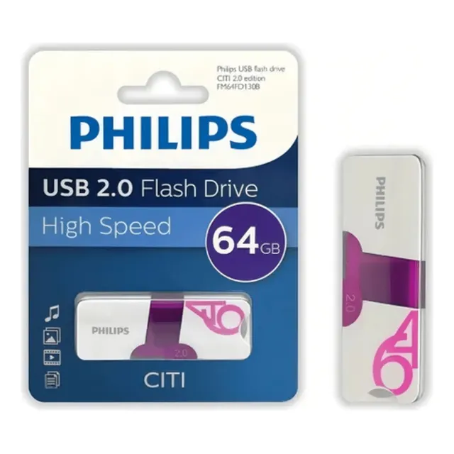 Pendrive Philips Citi 64gb 2.0 Purple Fm64fd130b/97