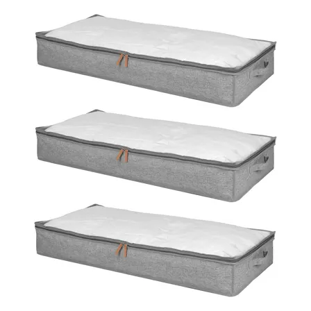 Pack 3 Bolsos Almacenaje Bajo Cama Carry All 70 Litros Organización Ropa Cama Closet Gris