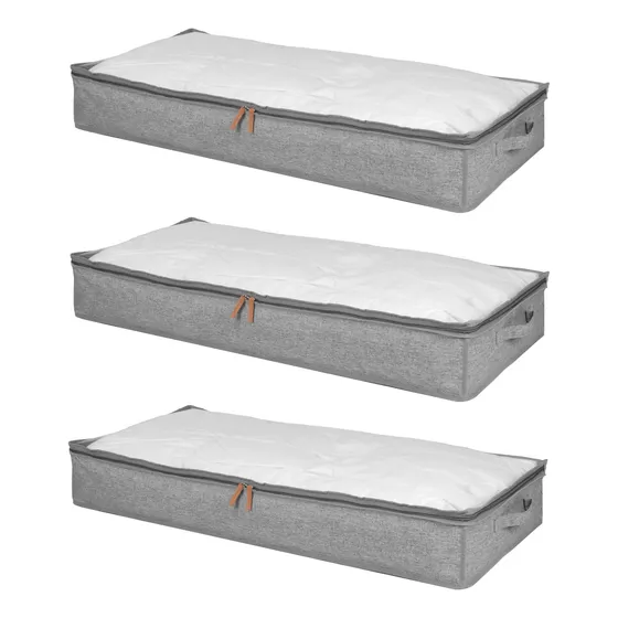 Pack 3 Bolsos Almacenaje Bajo Cama Carry All 70 Litros Organización Ropa Cama Closet Gris