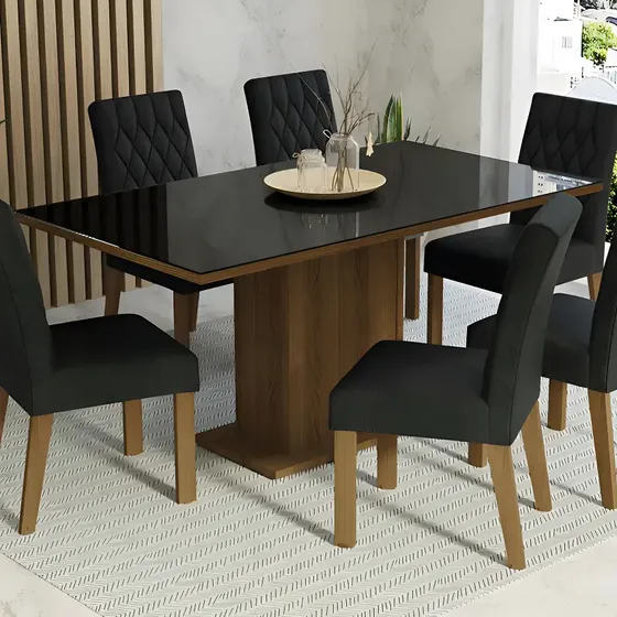 Juego De Comedor Geórgia 6 Sillas Tablero Madera Y Cristal Marrón\u002Fnegro\u002Foxford Liso | Cuotas sin interés
