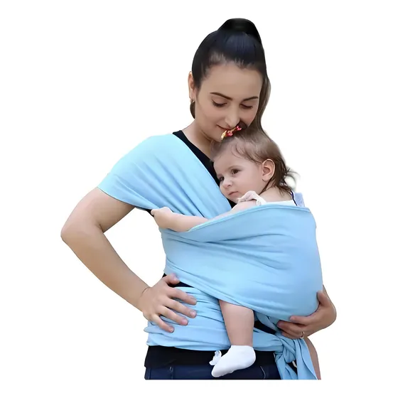 Fular-portabebe-semi-elastico En Algodon Carrier Color Celeste Liso Talle Unico