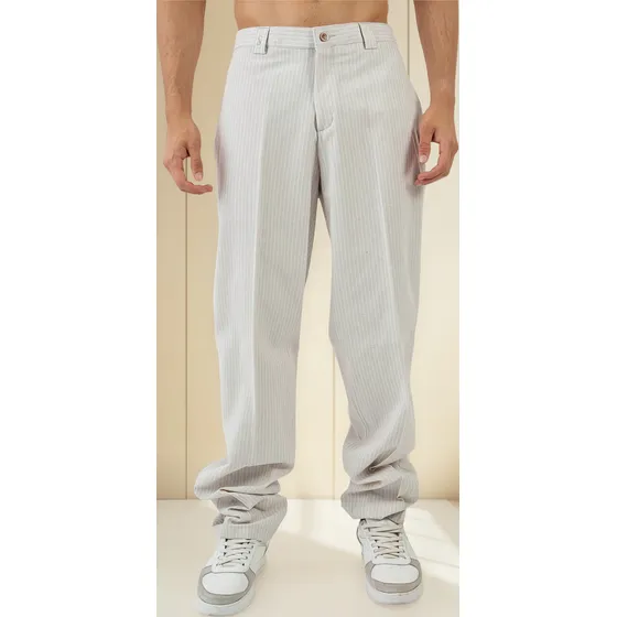 Pantalon Hombre Sport Lino Algodon Rayado Claude Lorrain