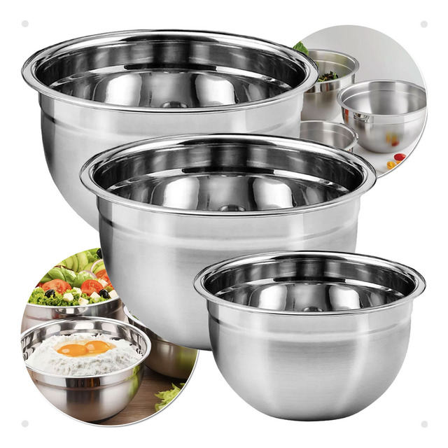 Bowl Inox Tigela Conjunto 3 Pçs Vasilha Fundo Grandes Origin Bowl Inox Tigela Conjunto 3 Pçs Vasilha Fundo Grandes Origin