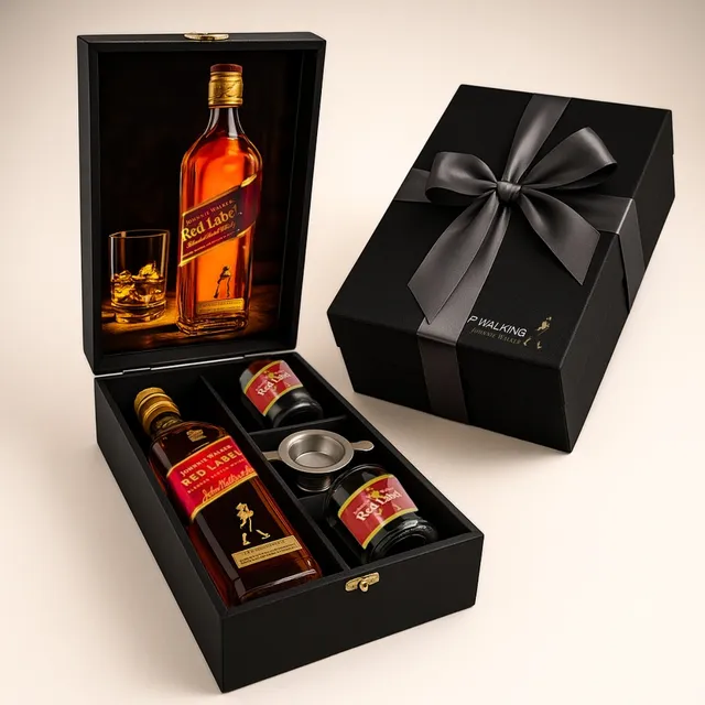 Kit Red Label Johnnie Walker 750ml 2 Copos, Dosador Presente