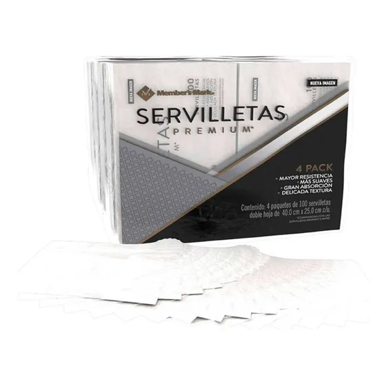 Servilletas Member's Mark Premium con 4 paquetes con 100 unidades