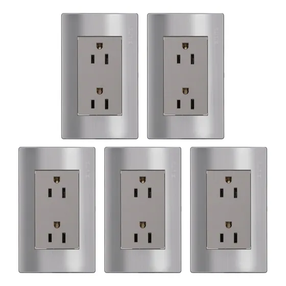 Set De 5 Placas Armada 2 Contactos Aterrizados Acero Milán