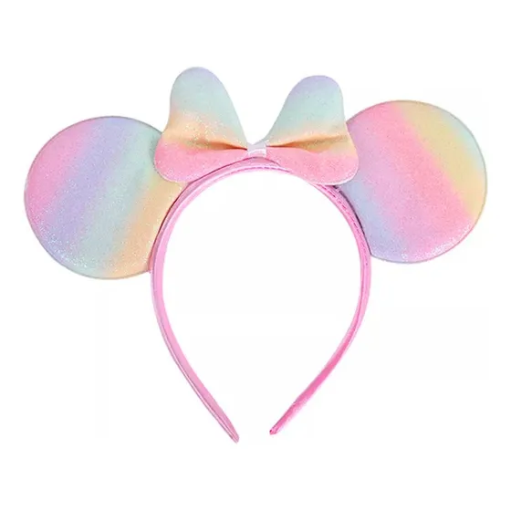 Cintillo Orejas Minnie O Mickey Disfraz Cosplay Diadema Color Pastel Arcoiris