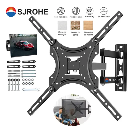 Sjrohe® X-400 Base Soportes De Pantalla Pared Tv 32 A 55 Pulgadas Soporta Hasta 55 Pulgadas 30kg Compatible Soporte Universal Mural Para Televisión Monitor Inclinable Y Ajustable Color Negro