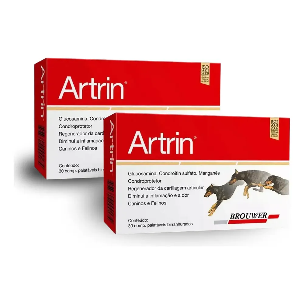 Kit 2 Artrin Brouwer Condroprotetor e Anti Inflamatório Cães e Gatos C/ 30 Comp.