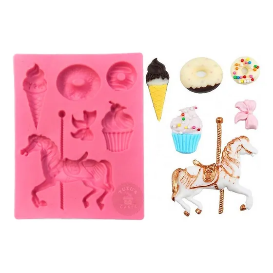 Molde Silicona Carrusel Caballo Golosinas Fondant Porcelana Color Rosa