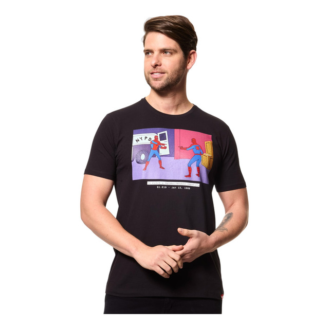 Camiseta Masculina Básica Homem Aranha Meme Preta Disney Camiseta Masculina Básica Homem Aranha Meme Preta Disney