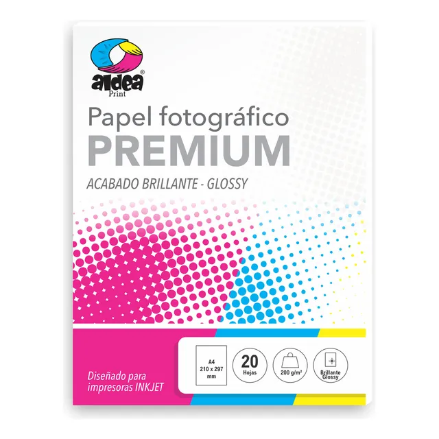 1 Paquete Papel Fotográfico Glossy A4 200gr 20 Hojas Color Blanco