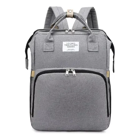 Mochila Bolsa Pañales Cama Bebé Plegable Mama Color Gris