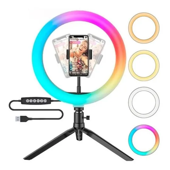 Aro De Luz 26cm Multicolor De Mesa Fotos / Videos Tienda 