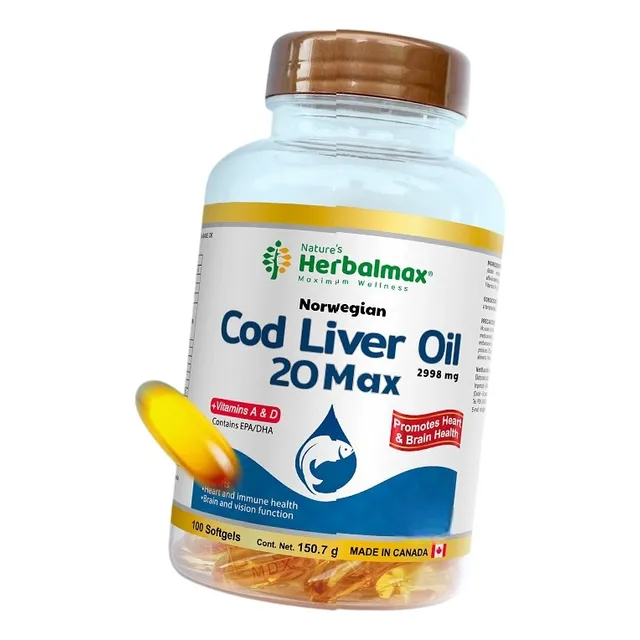 Cod Liver Oil 20 Max Herbalmax Bacalao 1370mg 110 Capsulas