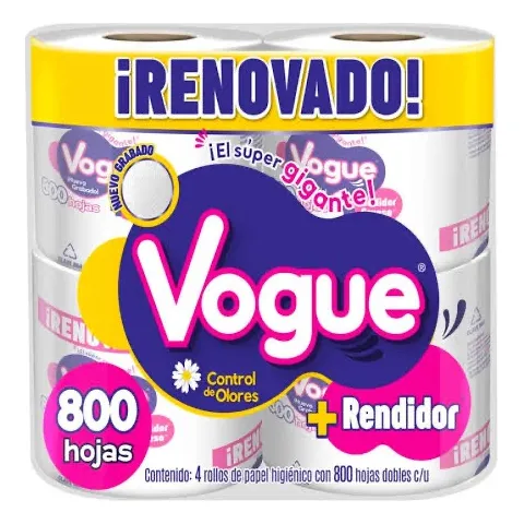 Papel Higiénico Vogue 4 Rollos 9 Paquetes 800 Hojas C/u