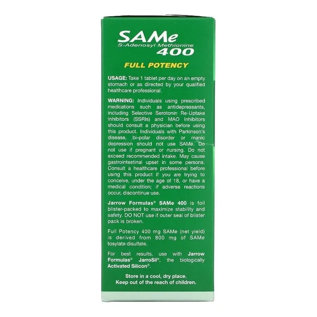 Jarrow Formulas Same (tosilato De Disulfato) 400 Mg Sensible Al Ph, Recubrimiento Enteroguard, Potencia Completa, Concentración Más Alta De Forma S,s Activa, Contiene 60 Tabletas