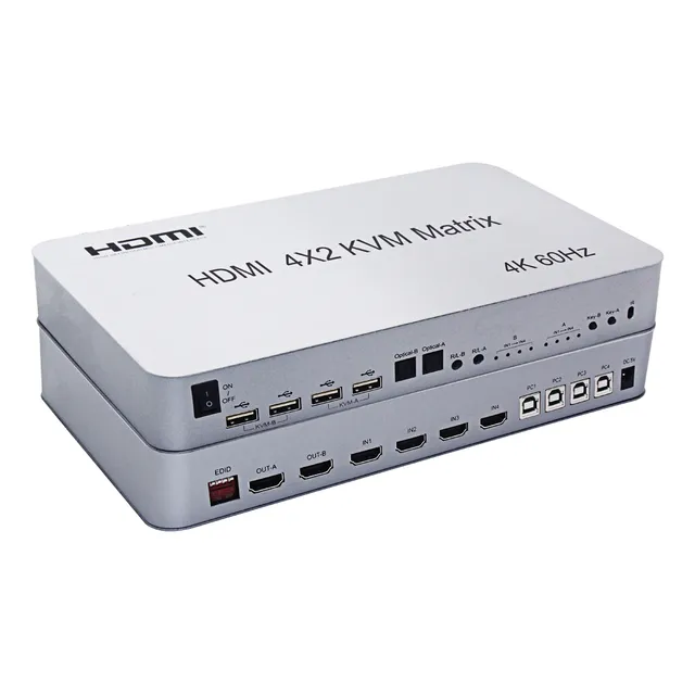 4 Port Usb 2.0 Hdmi Kvm Matrix 4x2 4k@60hz Switch Splitter
