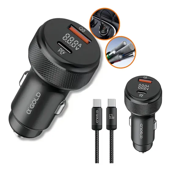 Carregador Veicular 60w Tipo C Turbo Hypercharge Cor Preto