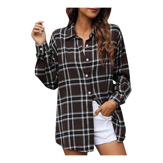Camisa Multicolor Para Mujer Larga Cuadro Chaqueta Gran 2022