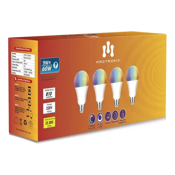 Foco Inteligente Smart Wifi Led Color Led Pack X 4 9w | Cuotas sin interés