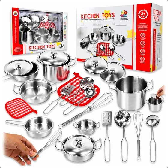 Kit panelinhas inox de brinquedo, 10 peças