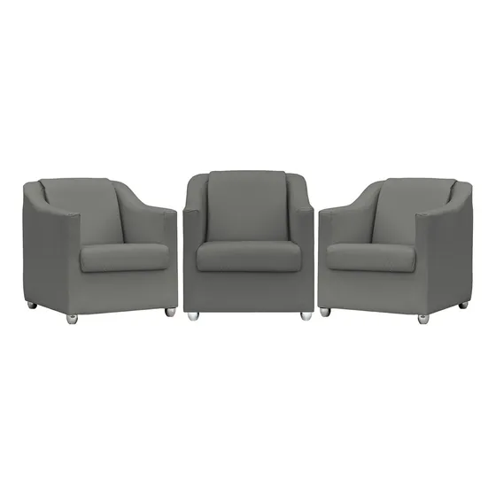 Kit 3 Poltronas Decorativas Para Sala De Espera Corino Cores Cor Cinza