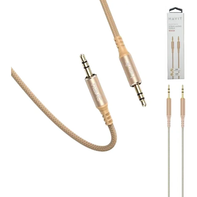 Cable Auxiliar Spica 3.5mm Havit 24k Enchapado Oro / 1 Metro