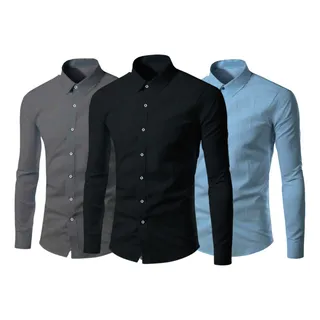 Kit 3 Camisa Social Masculino Slim Fit Manga Longa NĂŁo Amass Kit 3 Camisa Social Masculino Slim Fit Manga Longa NĂŁo Amass