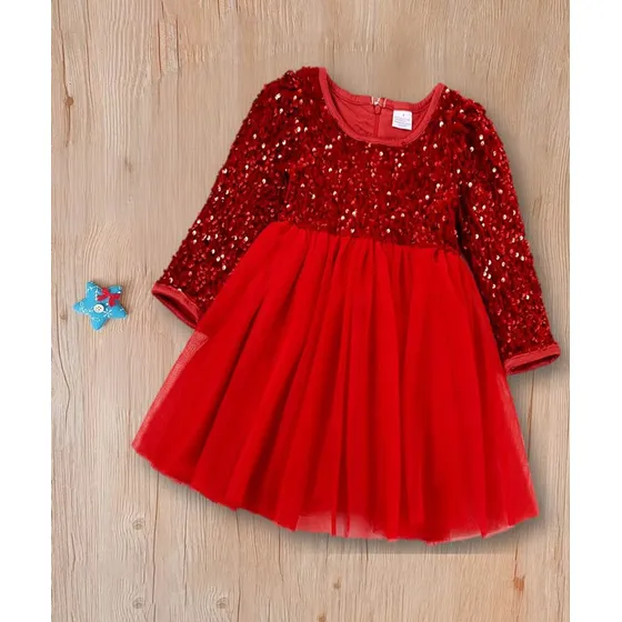 Khiaroa Vestido Rojo De Lentejuela Terciopelo Tul Para Niña