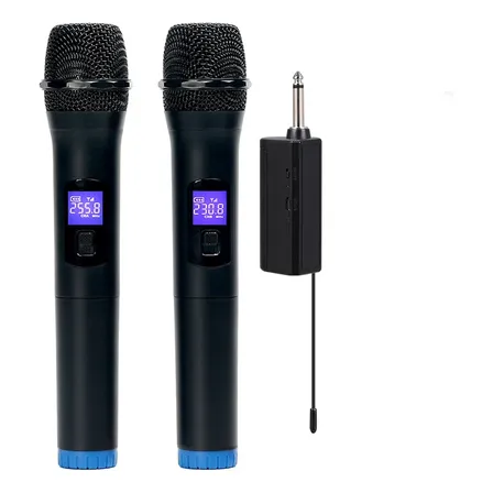 Kit de dos micrófonos inalámbricos Bomge digitales con pantalla color negro