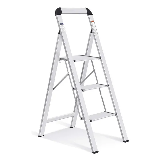 Escalera De Aluminio De 3 Escalones, Taburete Ligero Con Ped