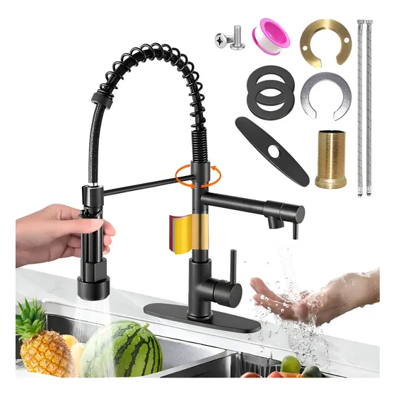 Grifo De Llaves Regadera Lavabo Mono Mando Fregadero Negro Negro