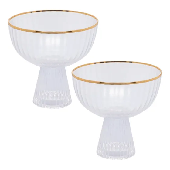 Jogo 2 Taças 200ml Sobremesa Sorvete Cristal Fio Ouro Lines