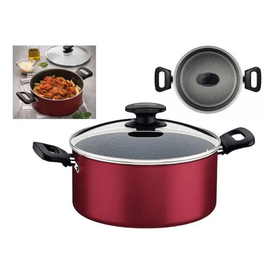 Olla Con Tapa De 20 Cm Roja Antiadherente