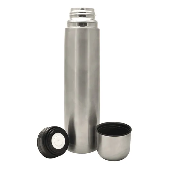 Termo Bala 1 Litro Acero Inoxidable Doble Capa Térmica Plateado
