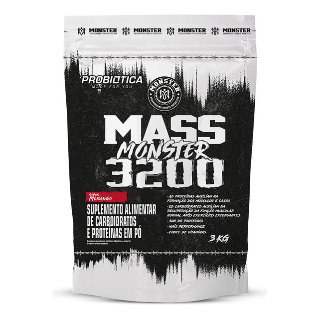 Mass Monster 3200 3kg - Probiótica Sabor Morango Mass Monster 3200 3kg - Probiótica Sabor Morango