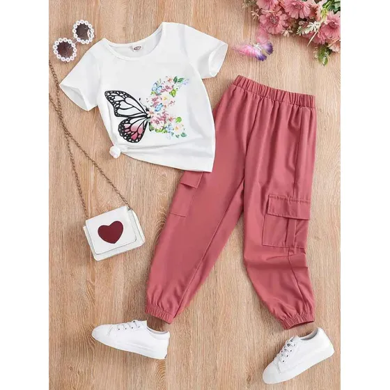 Conjunto Para Niñas Pantalon Y Franela Estampado De Mariposa