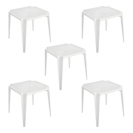Kit 5 Mesas Fixas Quadrada 70x70 Branco Plástico Resistente