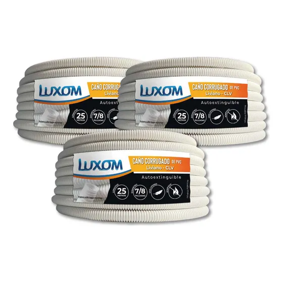 Pack X 3uni Caño Corrugado Blanco Ignifugo 7/8  Pvc Luxom