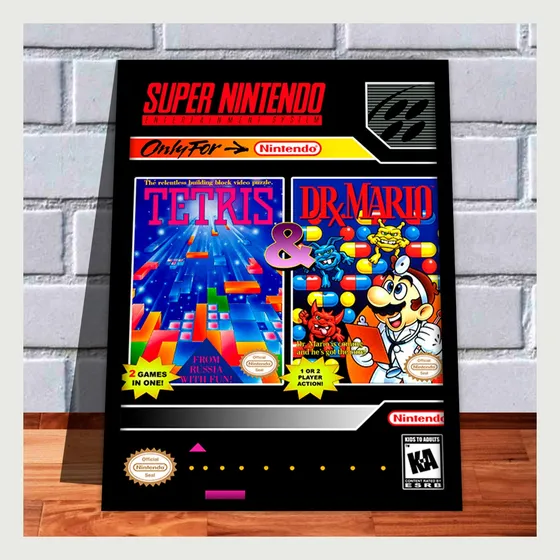 Quadro Decorativo A4 25x33 Tetris E Dr.mario Super Nintendo