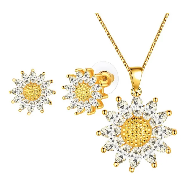 Collar Y Aretes De Girasol Mujer Oro 18k Regalos-jf