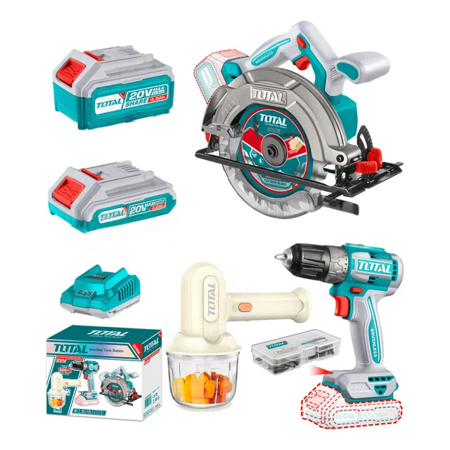 Kit 20v: Sierra Circular, Taladro, Batidora Y Baterías Total