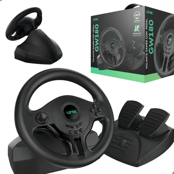 Volante Gamer Pc Ps4 Ps3 Xbox Series X/s/one Nintendo Cor Preto