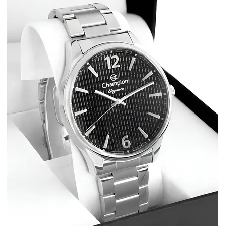 Relógio Masculino Champion Cn27670t Cor Da Correia Prateado Com Fundo Preto Prova D´agua 50 Metros Minimalista Prata Preto 2