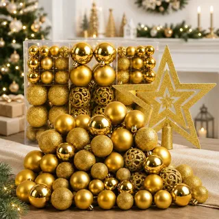 Kit 100 Bolas + Estrela Pendentes P/ Decoração Árvore De Natal Bolinhas Dekasa Premium Lisas/foscas/glitter -