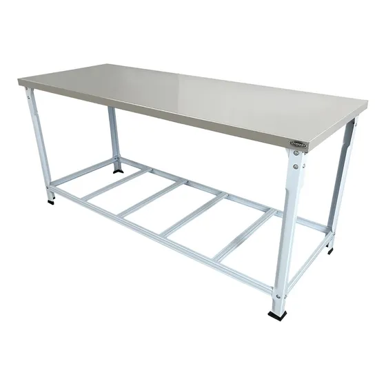 Mesa Aço Inox 1,80 X 0,70 Com Prateleira Em Pintura Epox